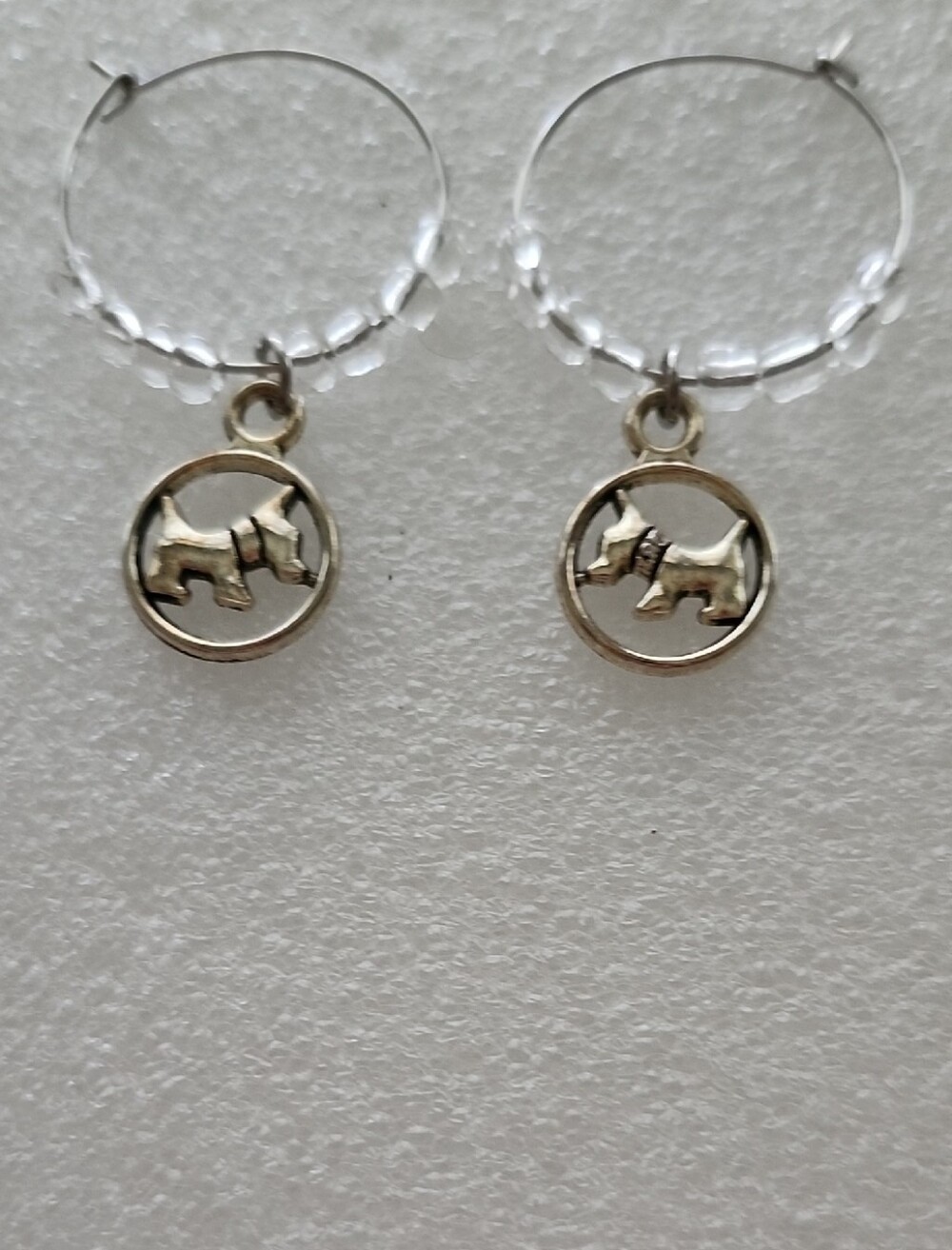 Hand Crafted Silver Tone Dog Hoop Earrings
